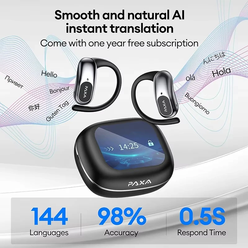 PAXA OpenAirUltra AI Real-time Translation Wireless Bluetooth 5.4 Earphones Hi-Fi HD Calling Headset Can Translate 144 languages