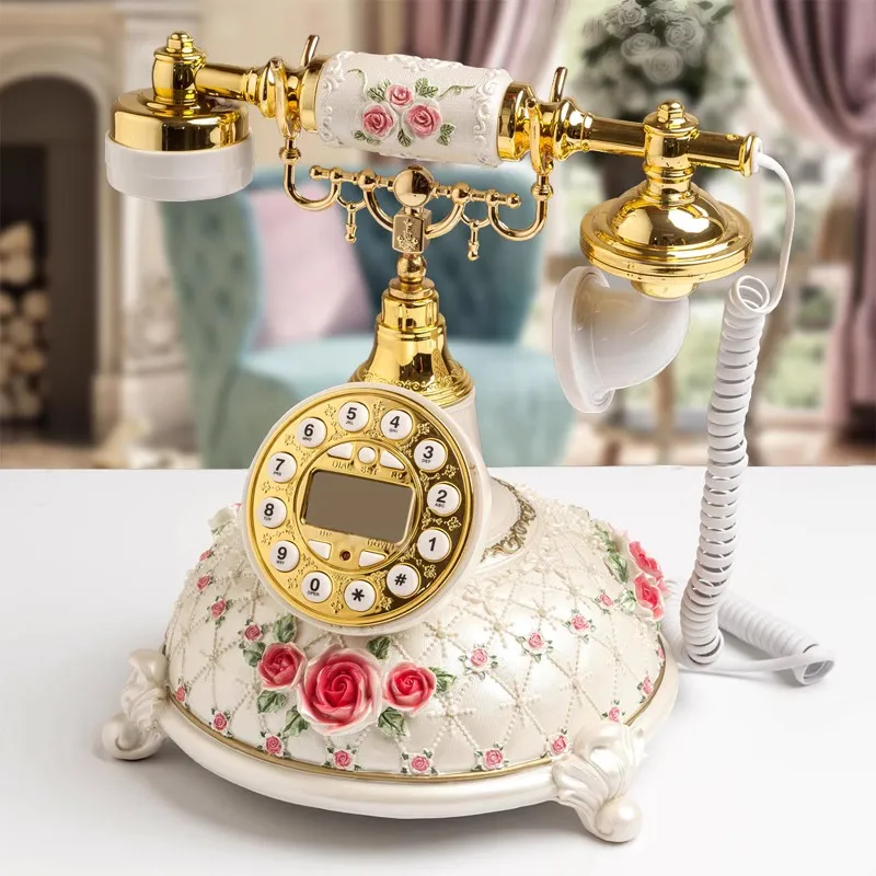 Antique Cored Telephone European Simple Retro Landline Pastoral   Home Decoration Living Room Creative Dream Rose