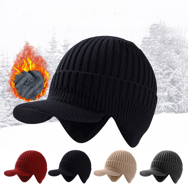 Winter Earmuff Cap Knitted Hat Outdoor Cycling Ear Protection Warmth Peaked Cap for Men Women Motorcycle Windproof  Winter Hat