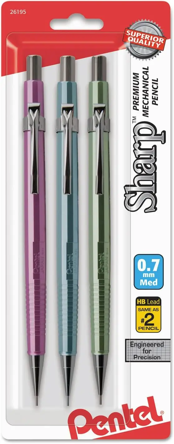

0.7mm Mechanical Pencil Set, Metallic Barrel, Assorted Colors, Pack of 3 for Professionals and Students