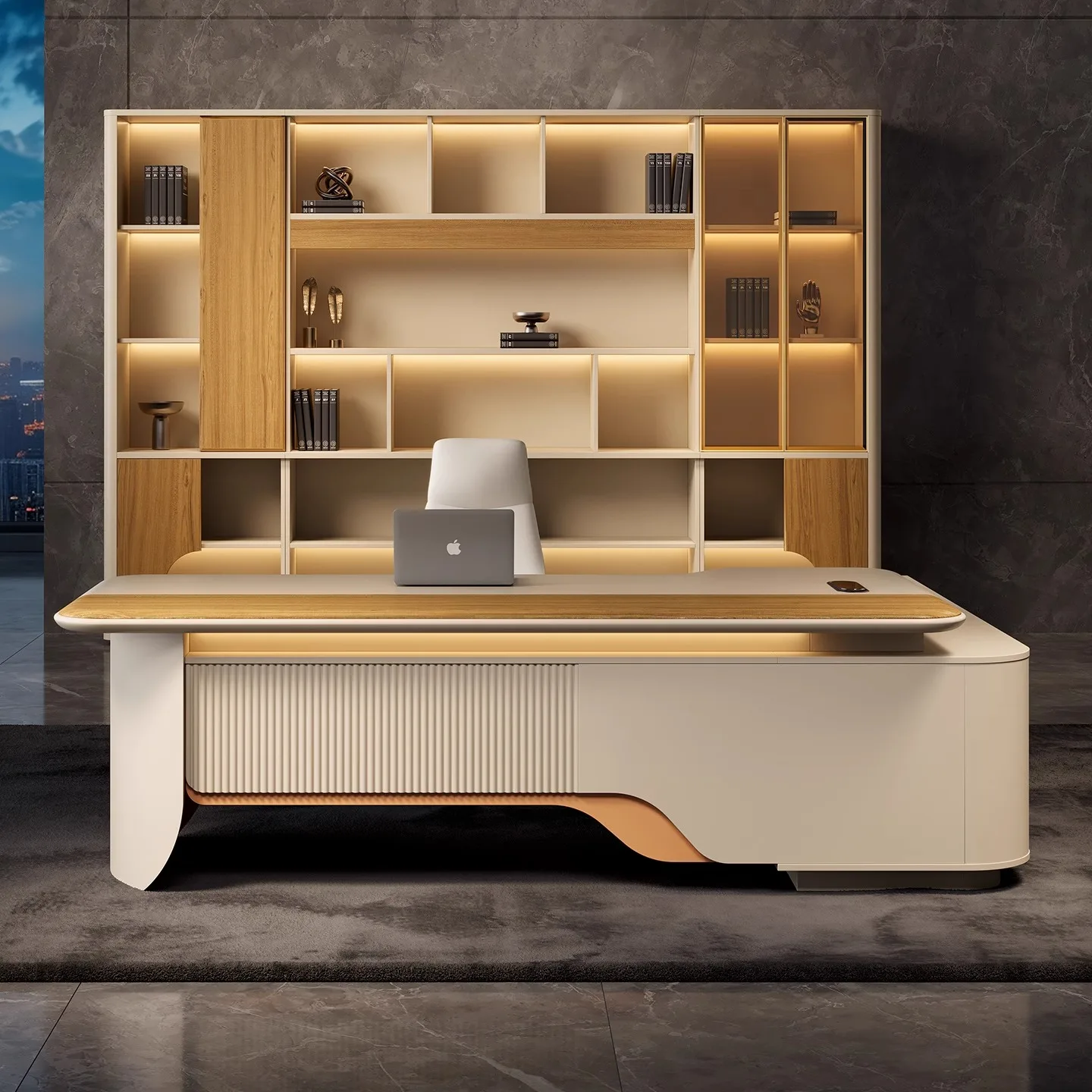 مكتب مدير وحدة المعالجة المركزية الفاخرة على شكل حرف L مجموعة كراسي مكتب رئيس أثاث المكاتب الراقية التصميم الحديث