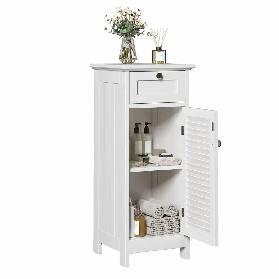 

Шкаф для хранения в ванной комнате, отдельно стоящий узкий напольный шкаф с выдвижным ящиком и дверцей-жалюзи для небольших помещений, высокий органайзер для хранения