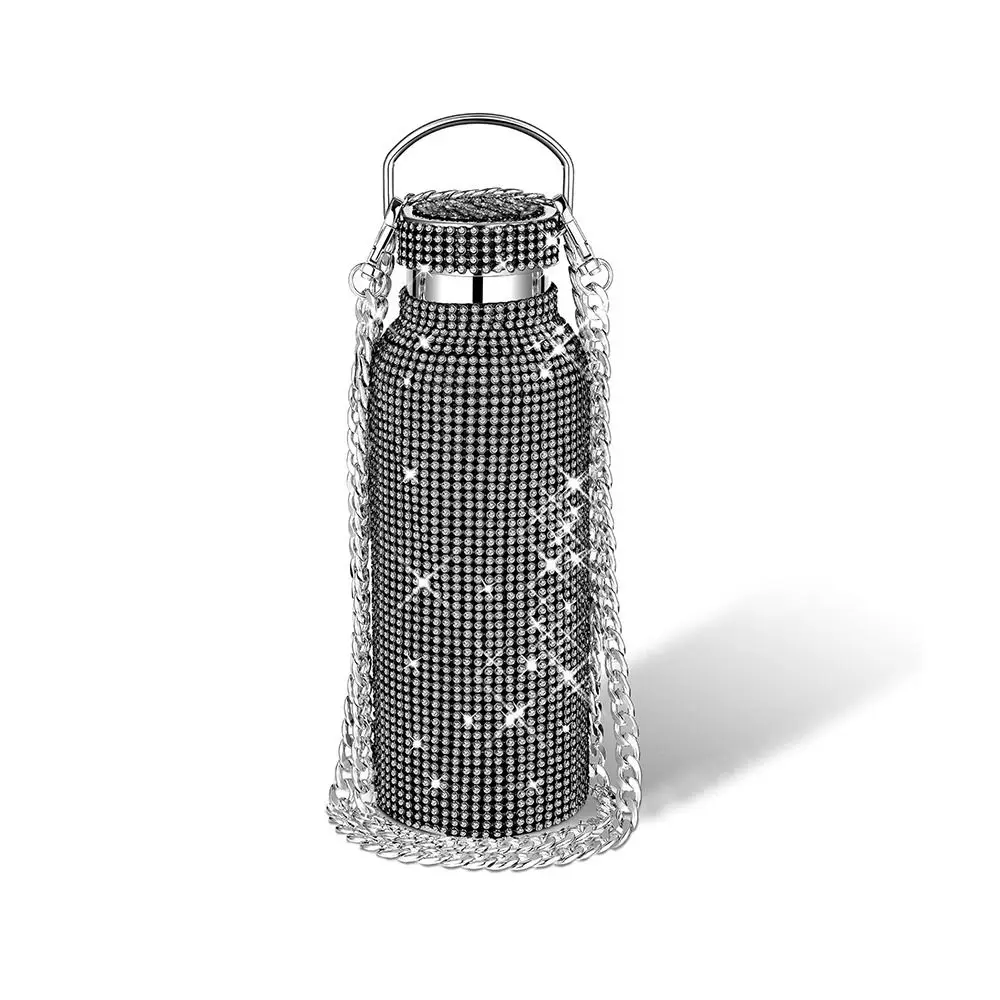 

Cute Thermal Rhinestone Water Bottle Chain Stainless Steel Bling Cups Leak-Proof Refillable Glitter Tumbler Girl