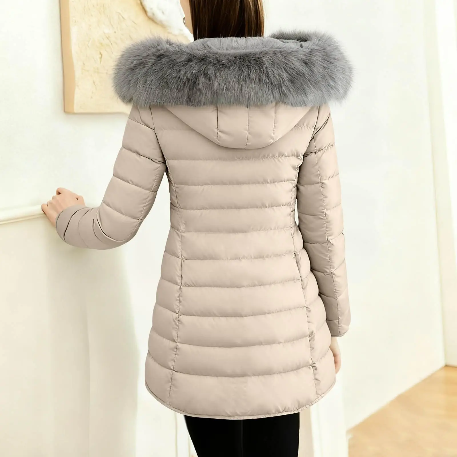 Abrigo de invierno de talla grande para mujer, chaquetas de algodón con capucha y cremallera ajustadas y sólidas, Abrigo acolchado de algodón cálido y grueso para exteriores 4XL