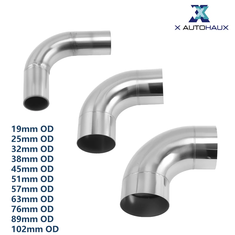 X Autohaux 19 25 32 38 45 51 57 63 76 89 102mm OD 90 Degree Mandrel Bend Elbow Tube Exhaust Bend Pipe T304 Stainless Steel