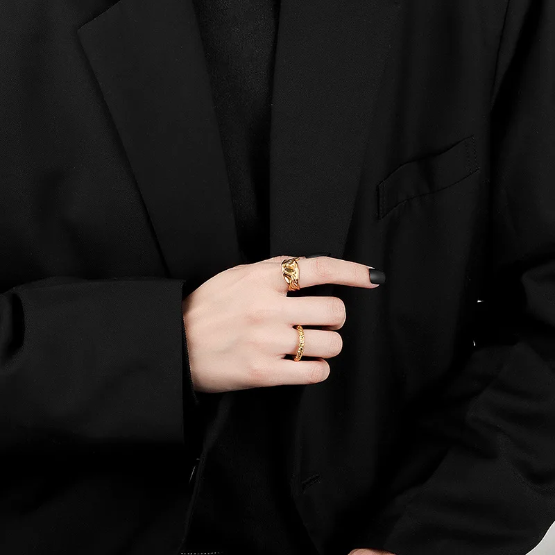 QMCOCO Silver Color Simple Design Irregular Grain Rings Retro Simple Round Opening Handmade Ring Fashion Fine Jewelry