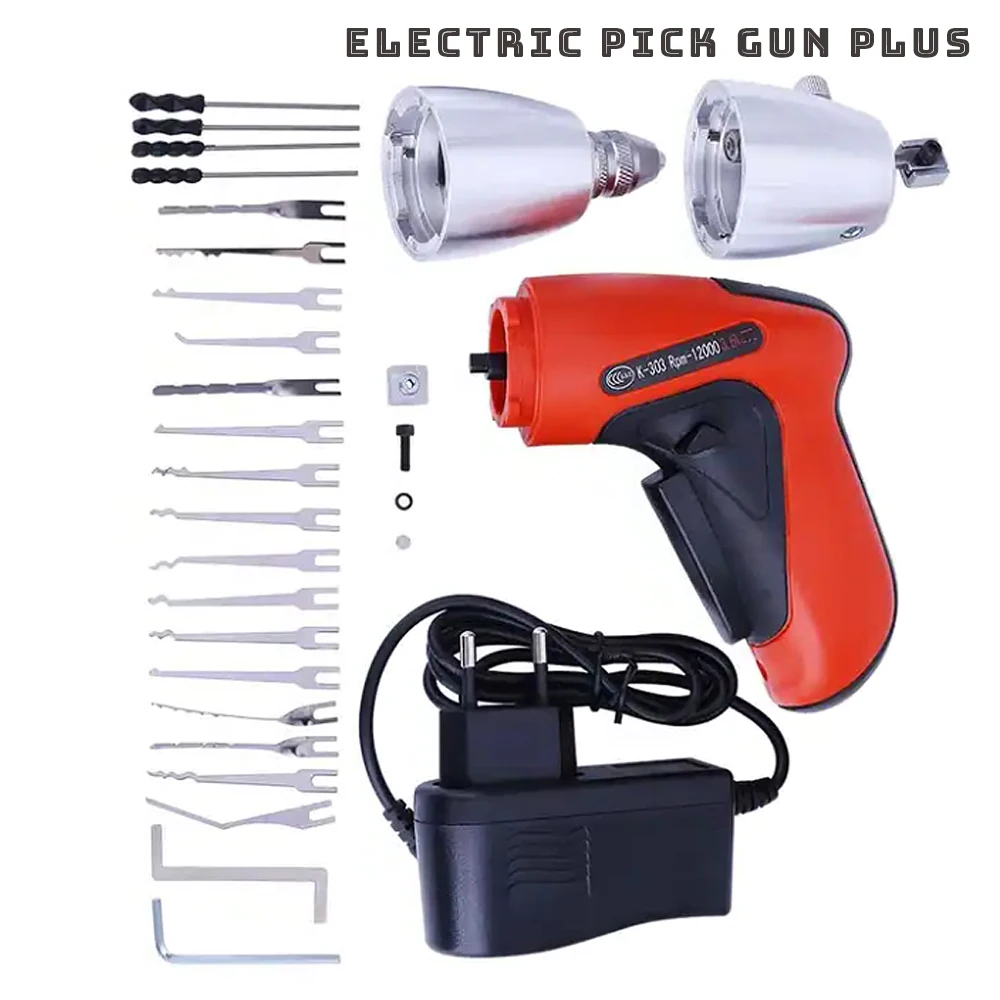 KLOM-Electric Pick Gun Plus with Carry Case, Professional Locksmiths Unlocking Locks, Including Cross and Dimple Cylinders