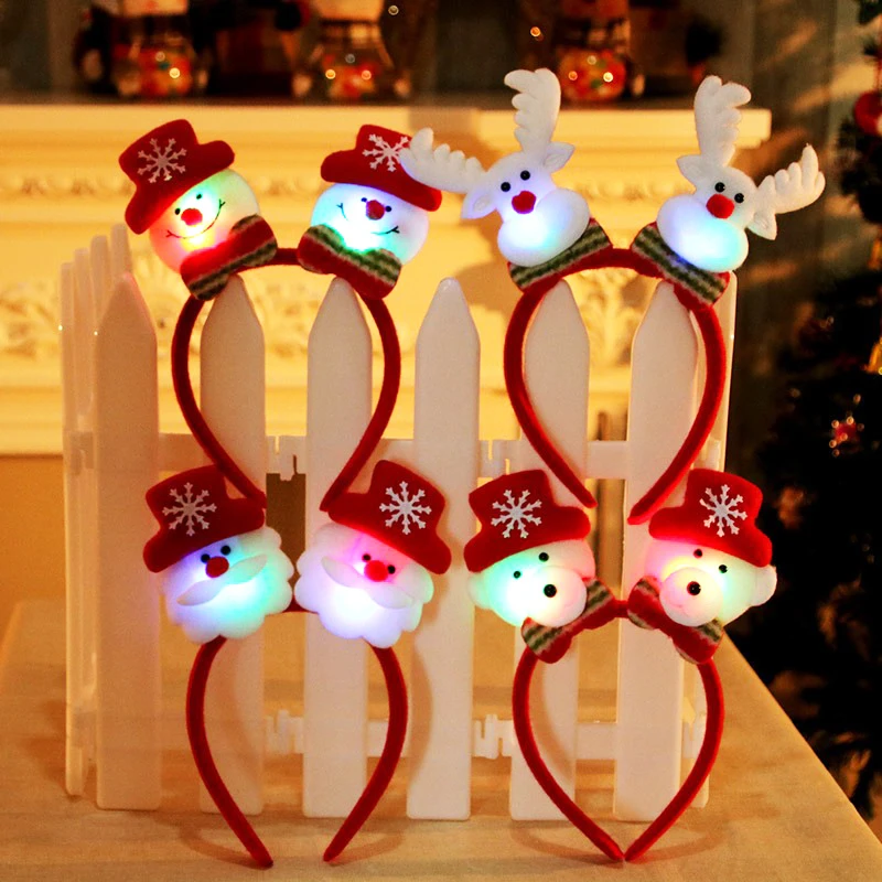 Christmas Headband Santa Claus Elk Antlers Reindeer Headband Cosplay Ears Led Glowing Ornaments Party Christmas Hair Accessories