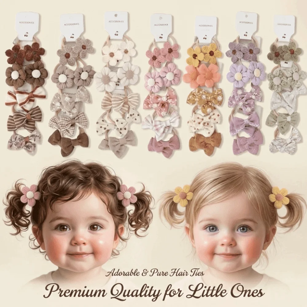 10pcs Flower Hair Clip Bows Hair Ropes No Harm Harpin Bowknot Hair Ties Elastic Hair Accessories Girls Hair Bows Set Toddlers