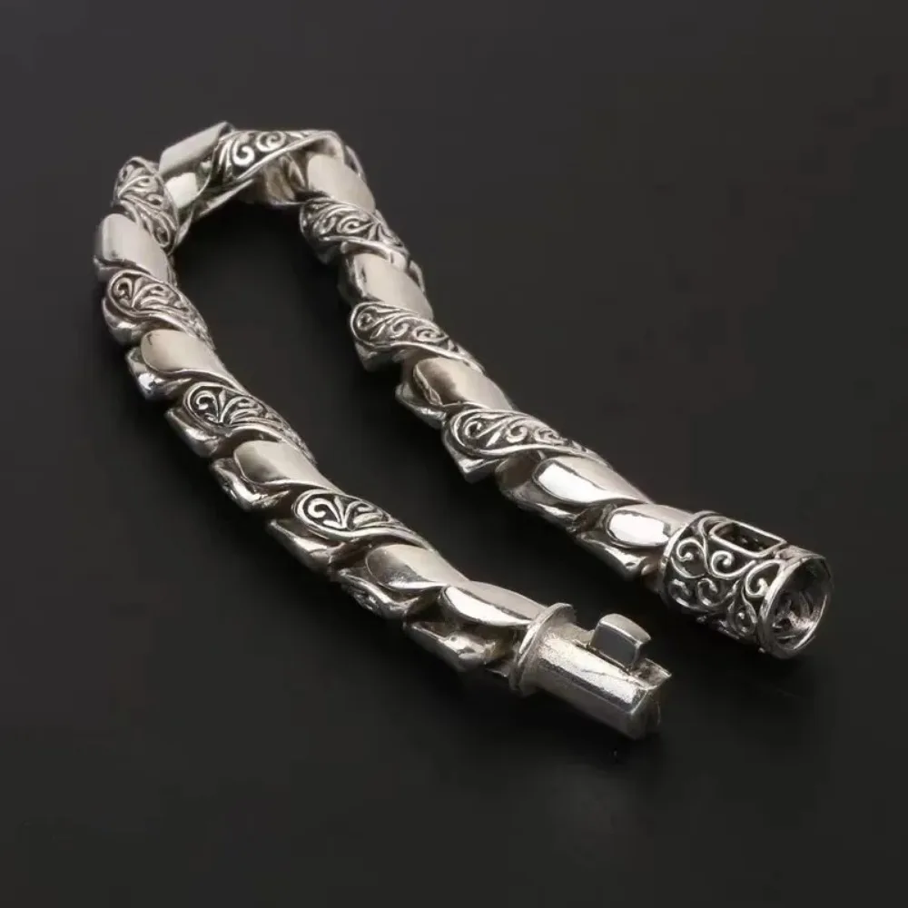 S925 Silver Simple Dominant Male Bracelet Classic Popular Bolt Chain Thai Silver Handmade Bracelet