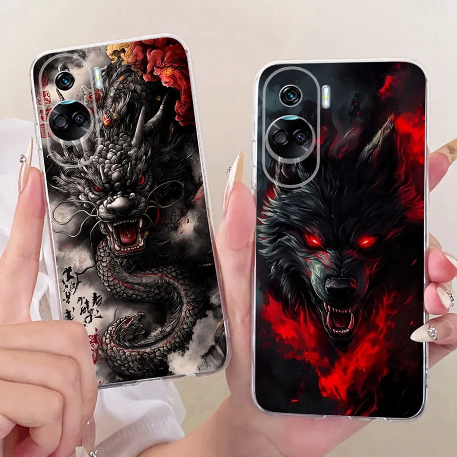 New For Honor 90 Lite CRT-NX1 Cool Dragon Wolf Tiger Pattern Phone Case For Honor 90lite 5G Soft Silicone TPU Cases