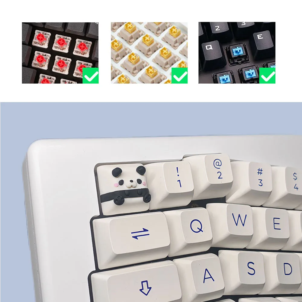 Handmade Cute Panda Resin Keycaps No Backlit Cross Switch Mechanical Keyboard Thermal Sublimation OEM White Black Key Caps