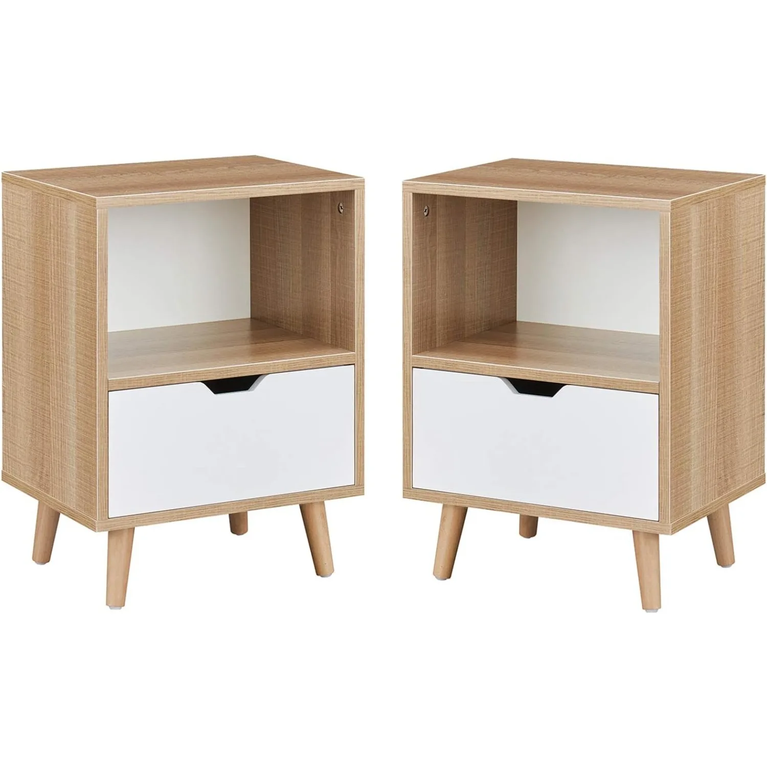

Modern Wooden Bedroom 2-Tier Nightstand End Side Table with Open Shelf, 4 Anti-Slip Rubber Padded Legs,