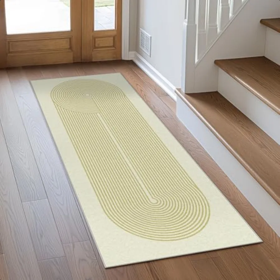 

Washable Runner Rug Soft Modern Printed Rug Runner Abstract 2x5 Runners for Hallways Kitchen Laundry Beige Yellow Lines