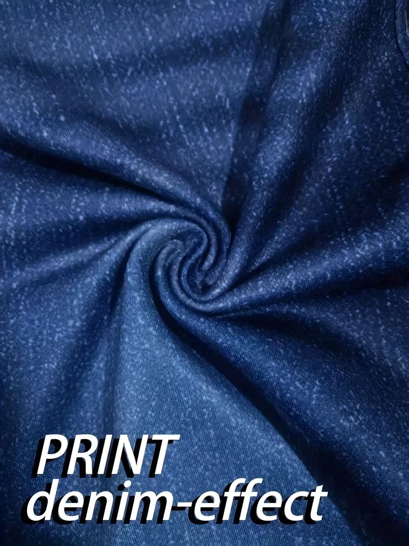Bedruckte Leggings für Damen, nicht aus Denim-Stoff, mit aufgesetzter Tasche und Knopfdruck-Design, hoch elastisch, modisch, schmal geschnitten, lässig. – Detail 4