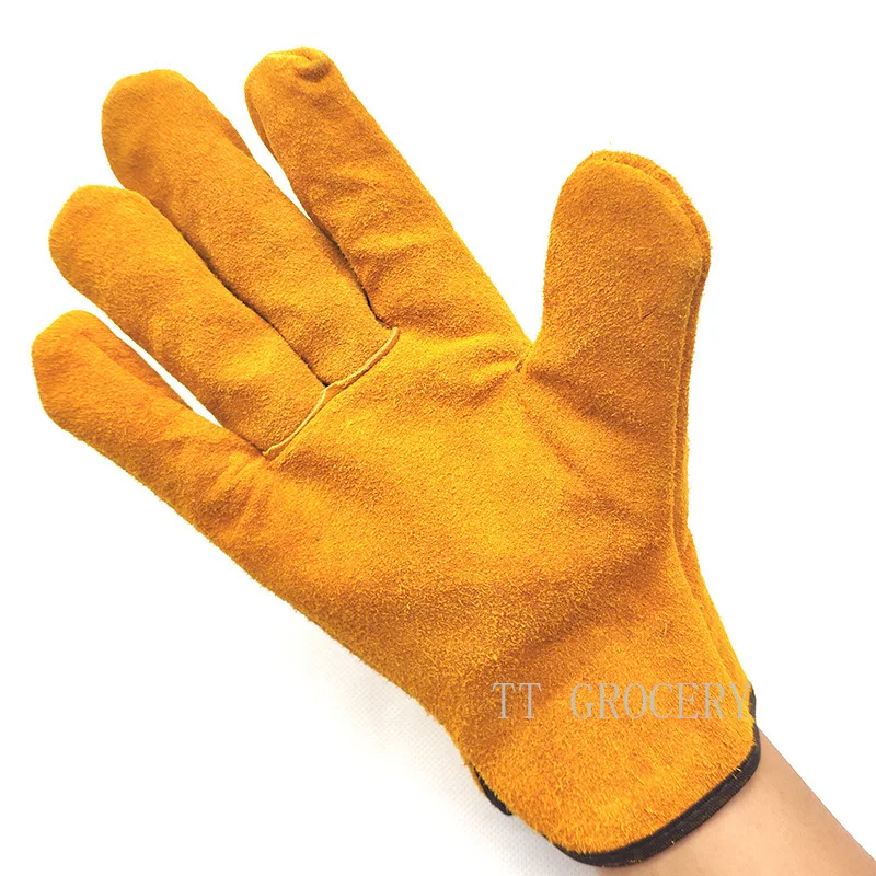 Gants de soudeur en cuir de vache jaune, ignifugés, durables, anti-chaleur, sécurité au travail, soudage, outils à main en métal, 1 paire