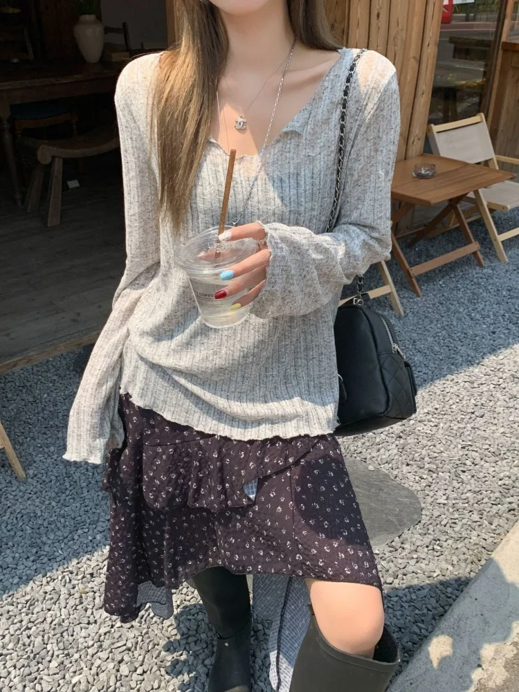 Turndown Neckline Vest Figure-hugging Modest Side-boob Coverage Short-sleeved Ribbed Top Skin-friendly Breathable