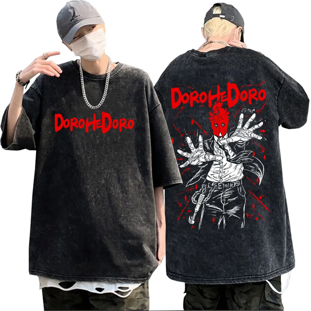 

Anime Dorohedoro Kaiman Vintage Washed T-shirt Men Women Cool Manga Graphic T-shirts Gothic Horror Tee Shirt Streetwear Unisex