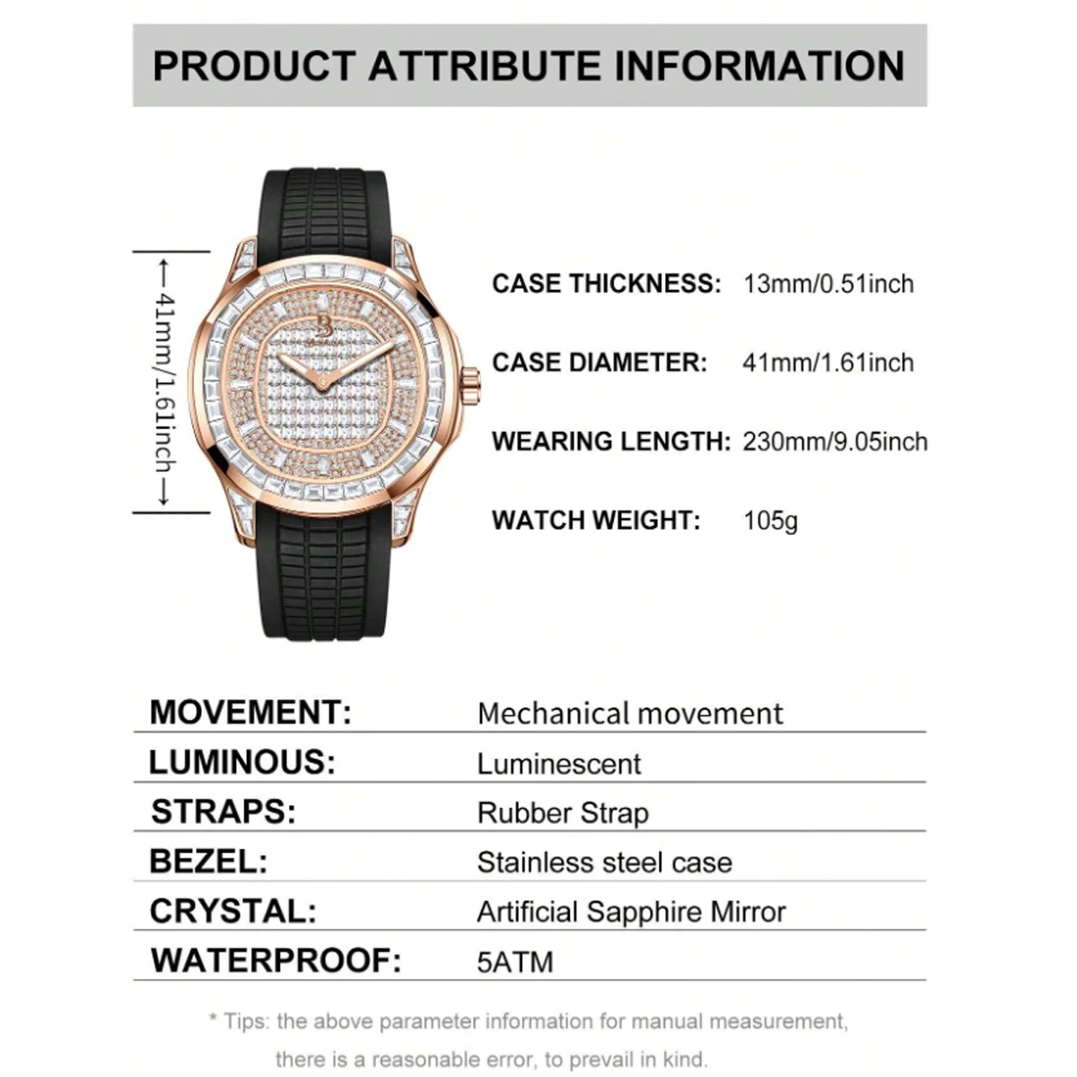 Automatic Mechanical Watch for Men Women BRUBOSES Original 5ATM Waterproof Luxury Business Male Wristwatches Relogio Masculino