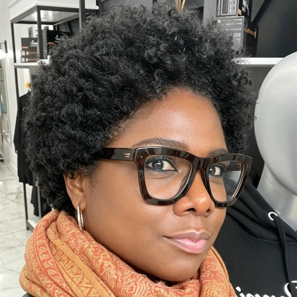 natural black color for women daily party use wig pixie cut wig machine made afro curly short human hair wig pixie wig