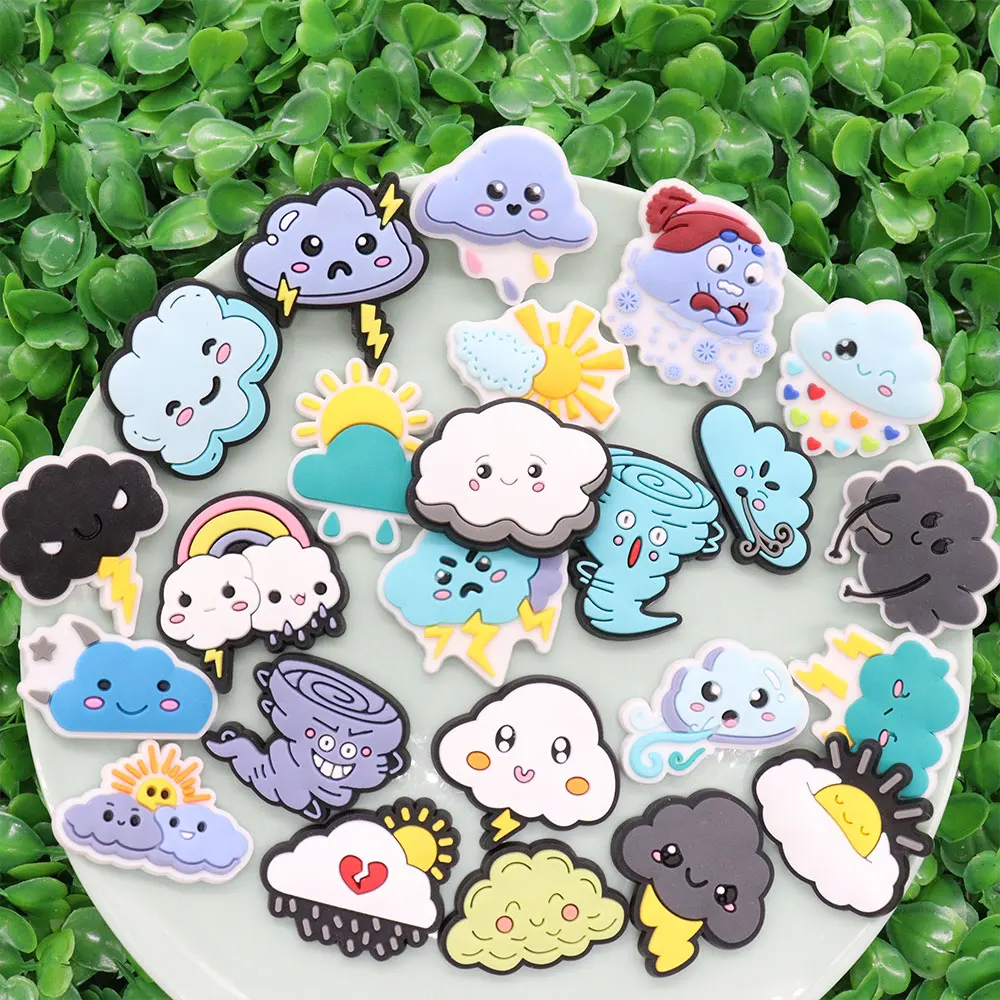 1-24Pcs PVC Thunder Clouds Snow Rainbow Shoes Charms Children Button Accessories Fit Lovely X-mas Present