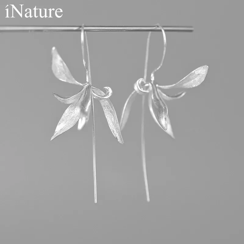 INATURE 925 Sterling Silver Luxury Orchid Flower Drop Earrings For Women Wedding Party Christmas Jewelry Gift