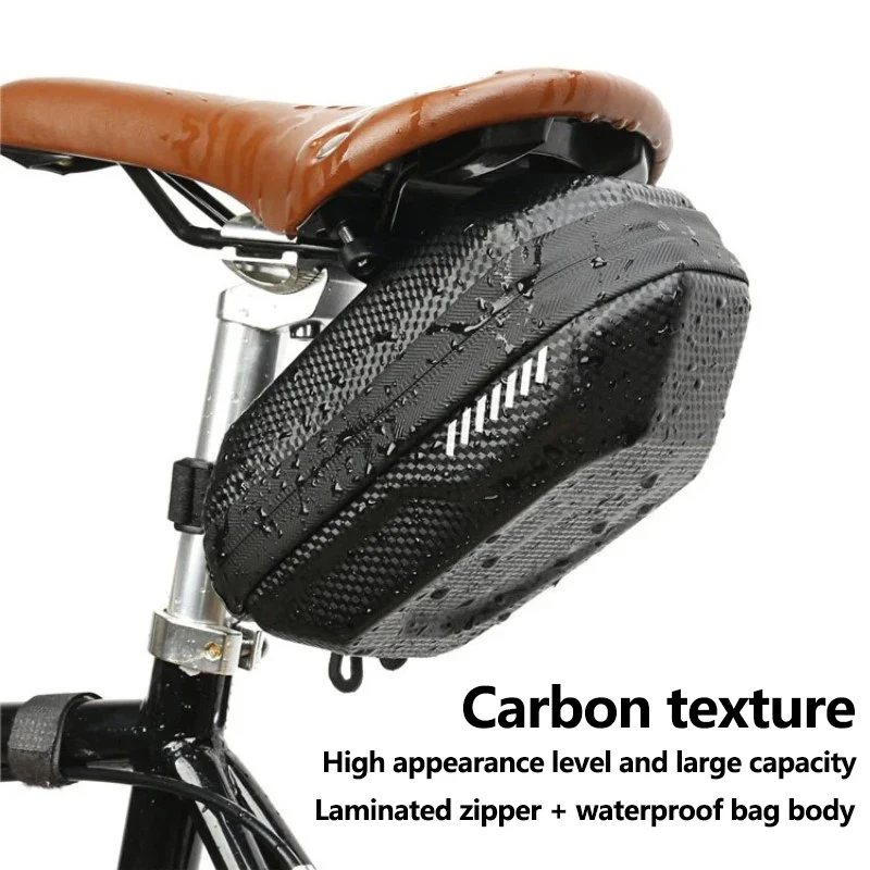New Trendy Carbon Pattern Waterproof Large Capacity Hard Shell Bicycle Saddle Bag Bicycle Bag Waterproof Bicycle Bag