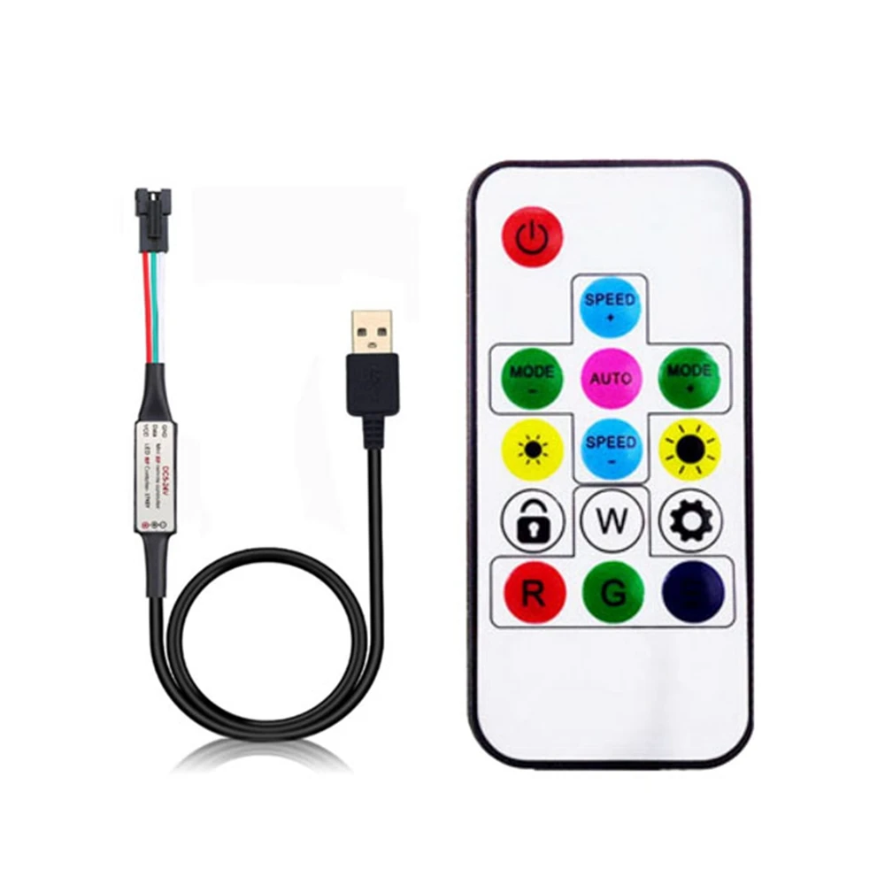 WS2811 WS2812B Led pixel Controller USB/DC 14/17/ 21keys RFWith Remote Controller for WS2811 WS2812B SK6812 LED Strip , DC5-24V