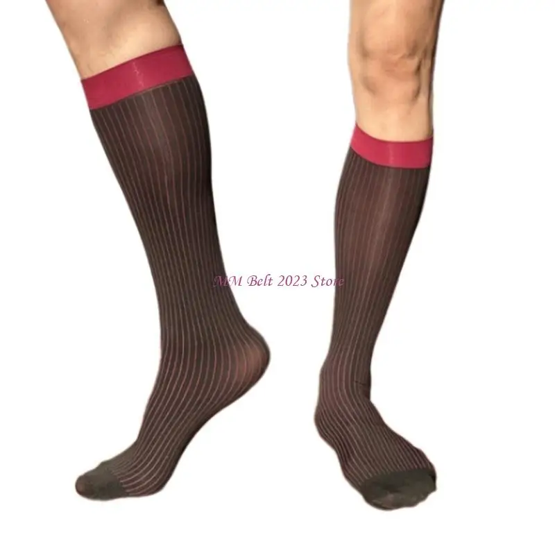 

49ME Mens Thin Dress Socks Silk Sheer Business Socks Soft Nylon Work Trouser Socks Over the Calf Socks Knee Highs Dress Socks