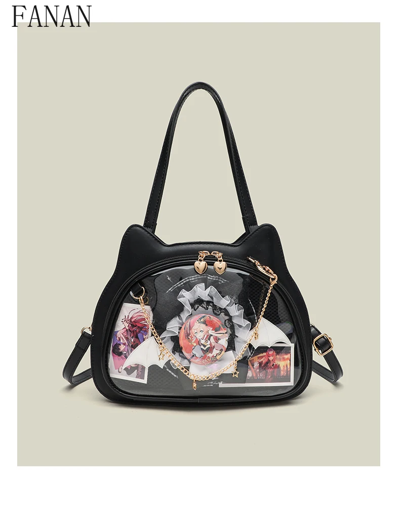 

Сумка через плечо для девочек, прозрачная элегантная повседневная сумка с милым котом, милые женские сумки, кавайные сумки на плечо для девочек