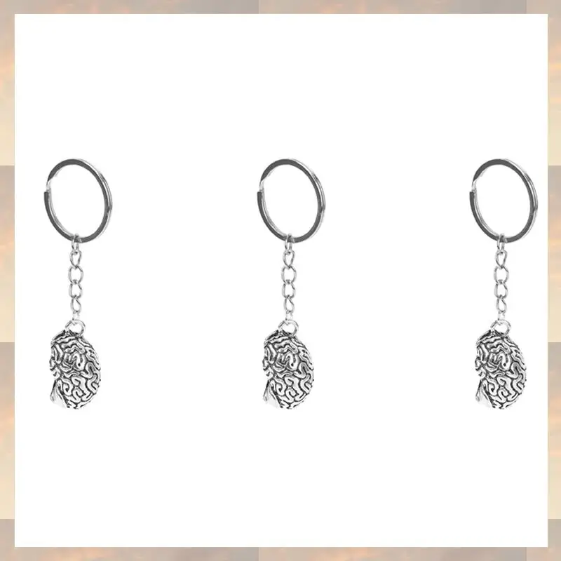 2025 New-3X Brain Keychain Alloy Smart Brainiac IQ Key Ring Fob Chain Medicine Human