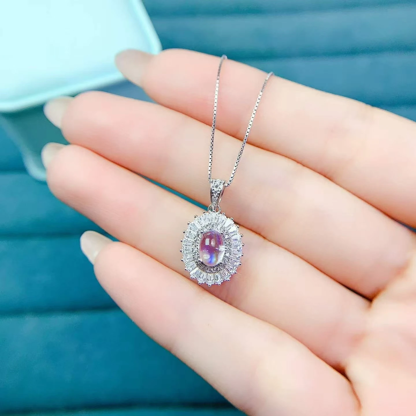 Real Natural Moon Stone Pendant with Certificate 6x4mm Genuine Moon Stone 925 Silver Pendant Fine Jewelry Gift for Women