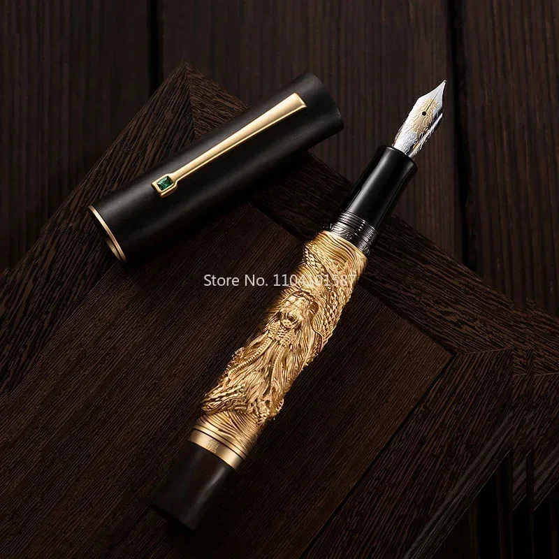 Hongdian N24 Year Of The Dragon Limited Edition Brushed Metal Mahogany Fountain Pen Polish Nib Business Office Writing Gift Pen