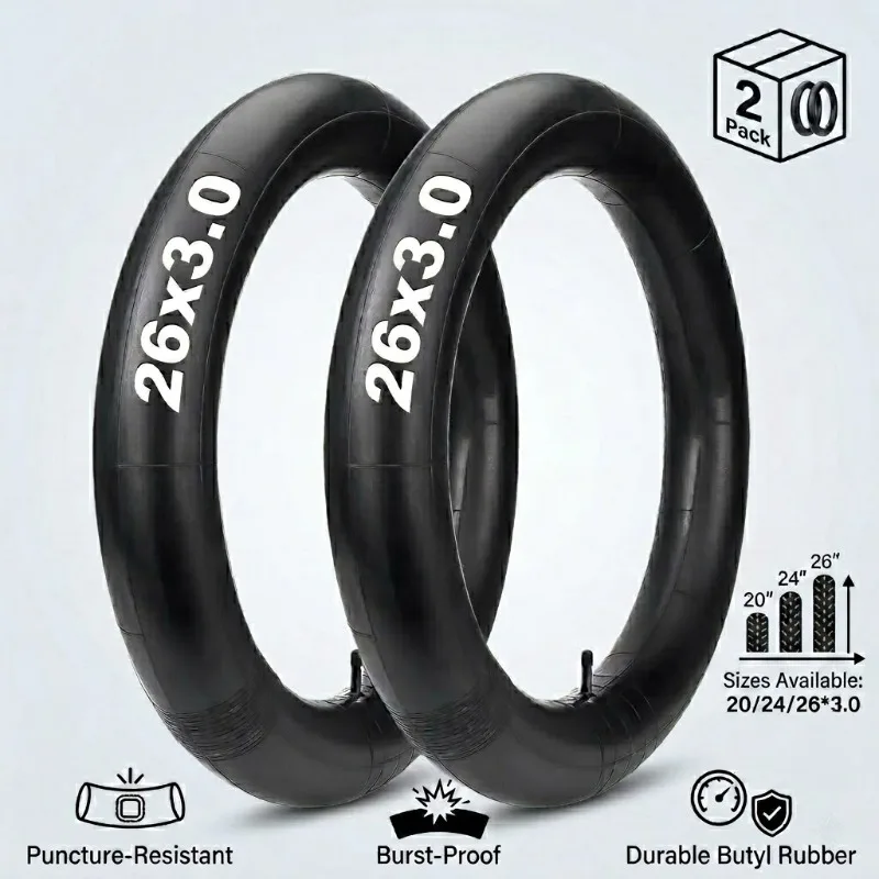 

2Pcs Bicycle Inner Tubes 20/24/26 Inch 3.0/3.5in Wide, MTB Folding Fat Bike Beach Cruiser Tire Tubes Heavy Duty Butyl Rubber
