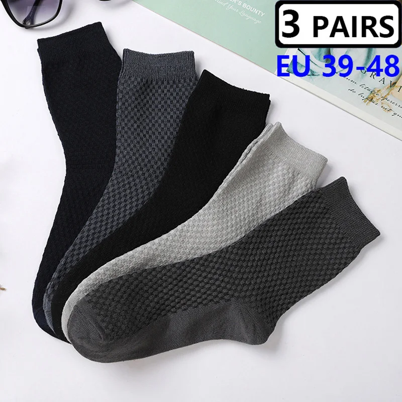 Mens 3 Pairs Bamboo Charcoal Fiber Deodorant Socks Large Size43-48 Spring Autumn Middle Tube Casual Business Sock Men Calcetines