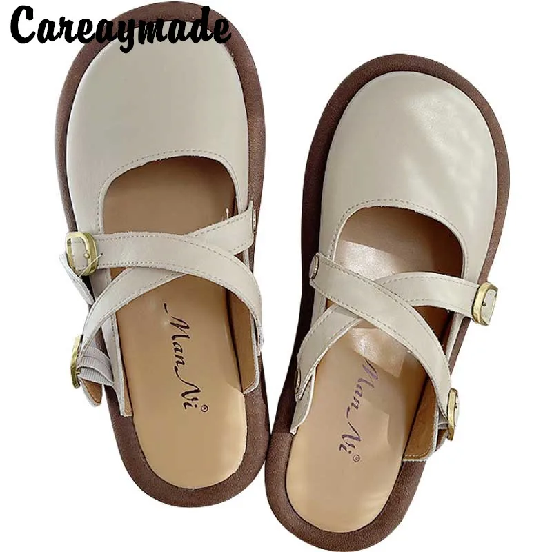 Careaymade-Genuine leather slippers women\'s literature art sandals simple belt buckle women\'s shoes soft bottom summer sandals