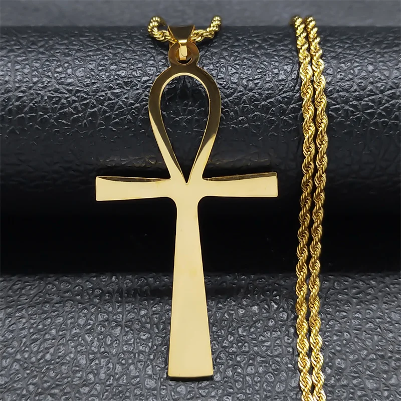 Ankh Kreuz Schlüssel des Lebens Halskette für Frauen Männer Edelstahl Silber Farbe Ägyptischen Schutz Halsketten Schmuck N6226S02 – Detail 4