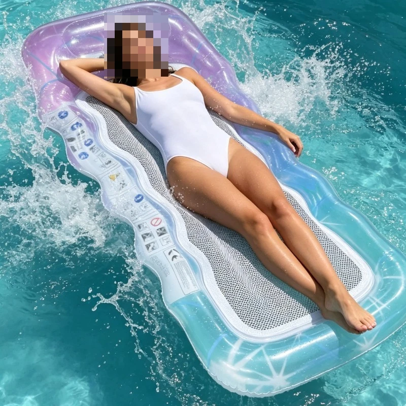 Inflatable floating row foldable, net floating bed water recreational lounge chair