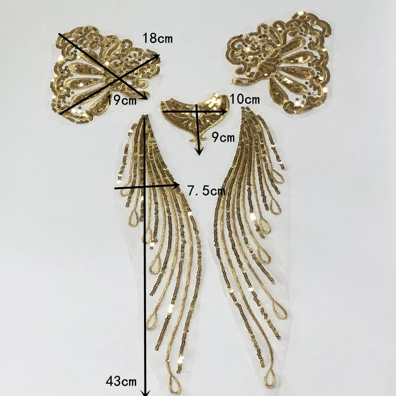 Sequin Embroidery Lace Applique Set Gold/Silver Sequins Lace Fabric Noble Gown Bridal Wedding Dress DIY Embroidered Decoration