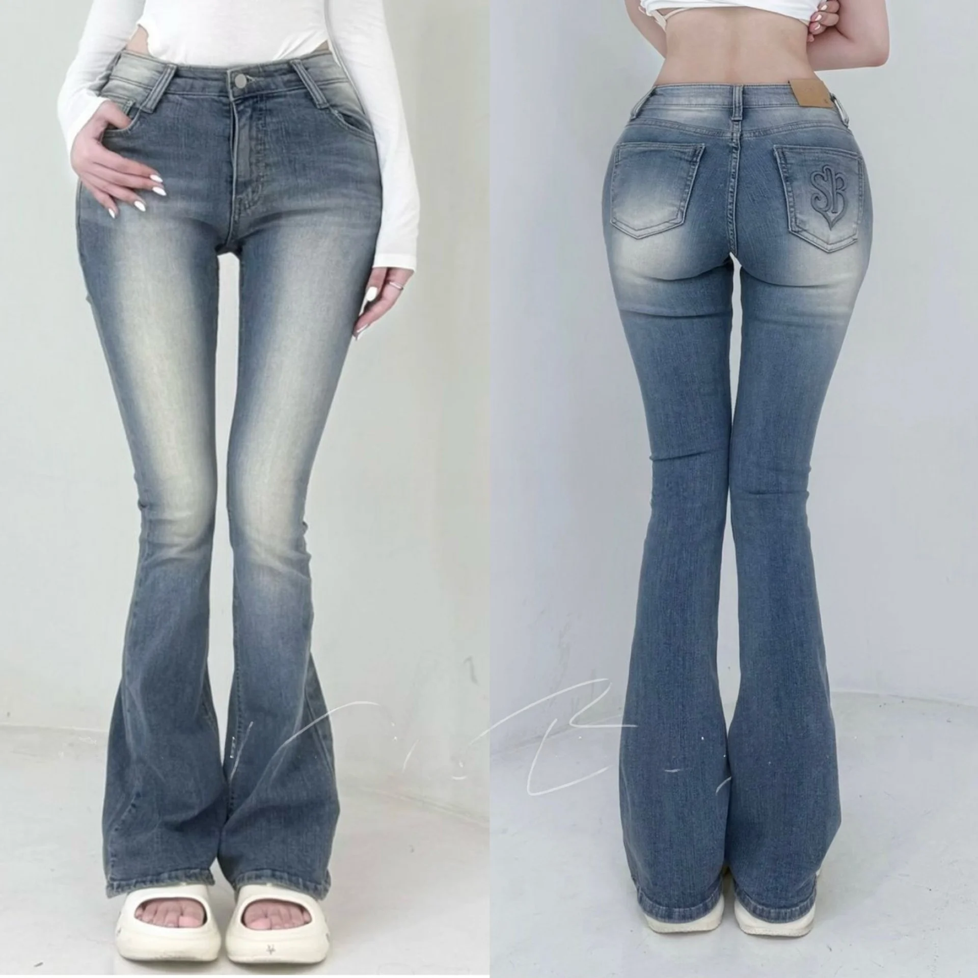

High Waist Stretchy ket Design Bootcut Long Pants Women's Slim Fit Jeans High Elastici Hip Enhancing Cotton Denim