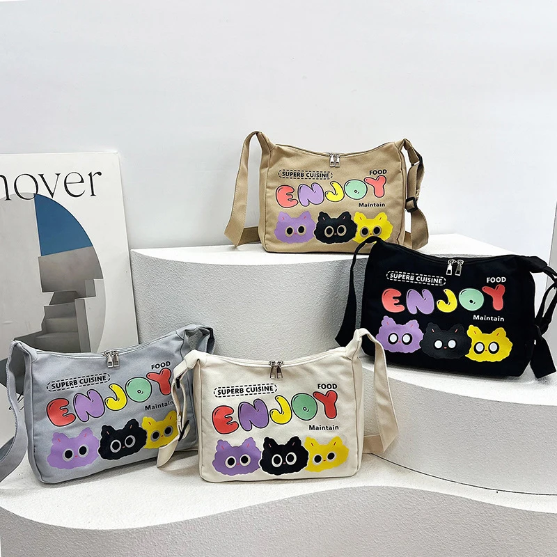 

Cartoon Printing Shoulder Bag Students Large Capacity Bags Simple Fashion Canvas Messenger Bag