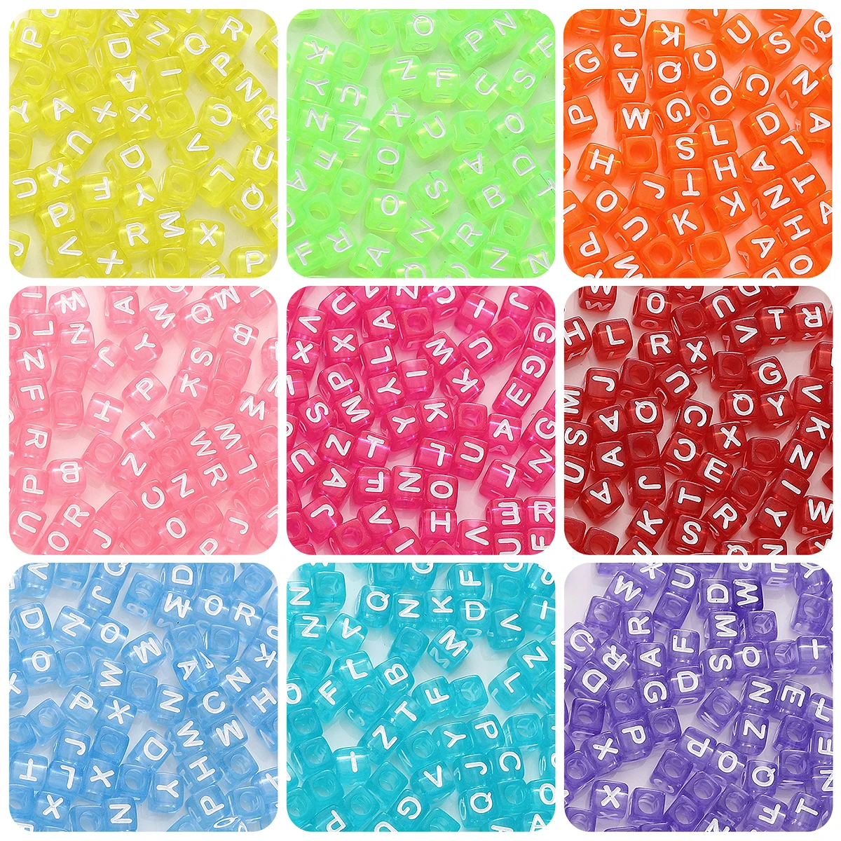 6x6mm Acrylic Translucent Square Letter Alphabet Beads 4mm Large Hole for DIY Bracelet Necklace Jewelry Making 100pcs