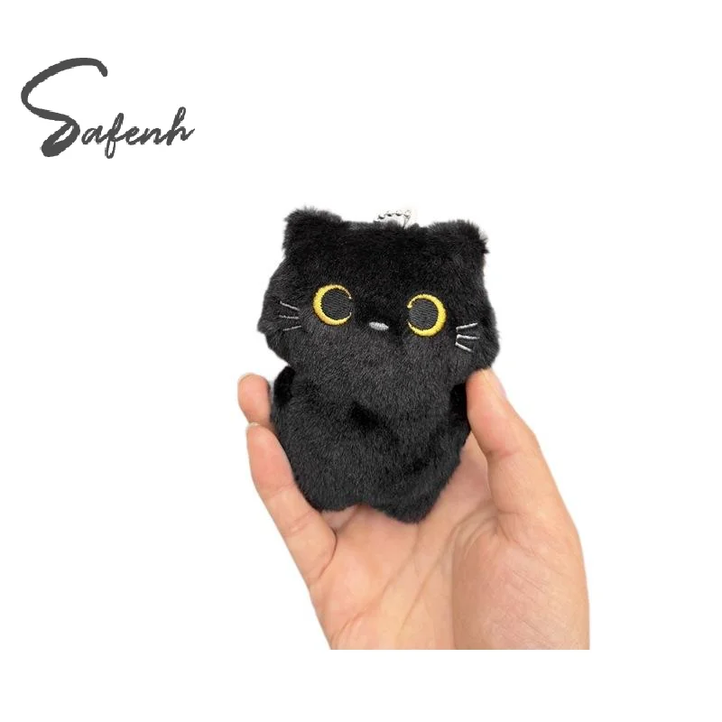 Kawaii Black Plush Keychain Yellow Eyes Void Mini Stuffed Animal Bag Charm Anime Accessory Car Keyring Kids Birthday Gift