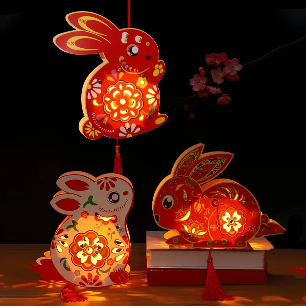 كارتون مهرجان منتصف الخريف فانوس العتيقة زهرة الأرنب القديمة فانوس اليدوية التقليدية حزمة المواد DIY بها بنفسك