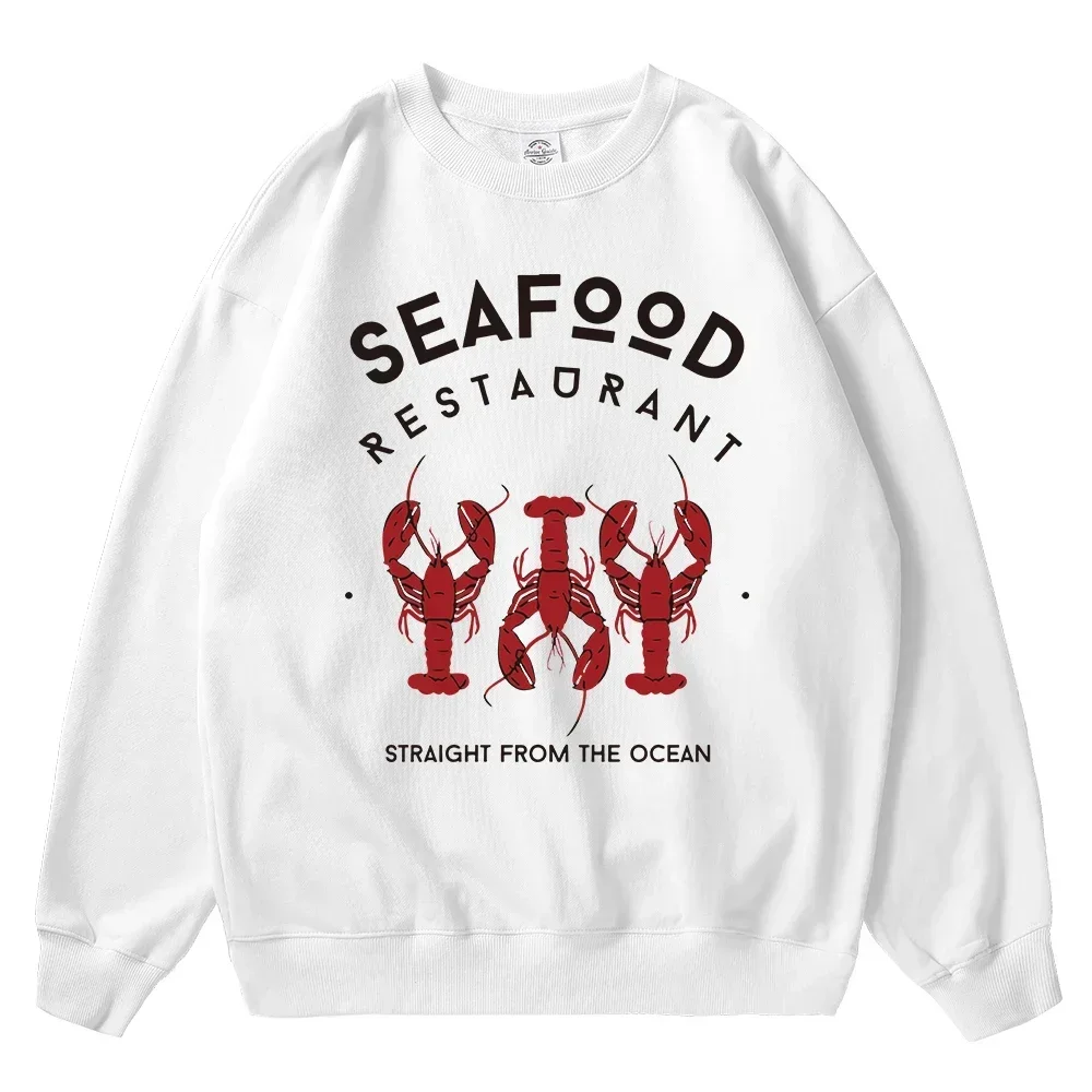 Vintage  Men's Sweatshirt Seafood Straight From The Ocean Printed Oversized Graphic Pullovers for Men Women Tops