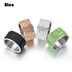 Bten Colorful Full Crystal Big Party Wedding Engagement Ring For Women Romantic Stainless Steel Ring Jewelry