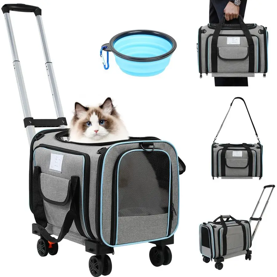 

Carrier Airline Approved, Expandable Pet Cat Carriers with Wheels for Dogs, Airline Approved Cat Dog Carrier, TSA Approved Pet C