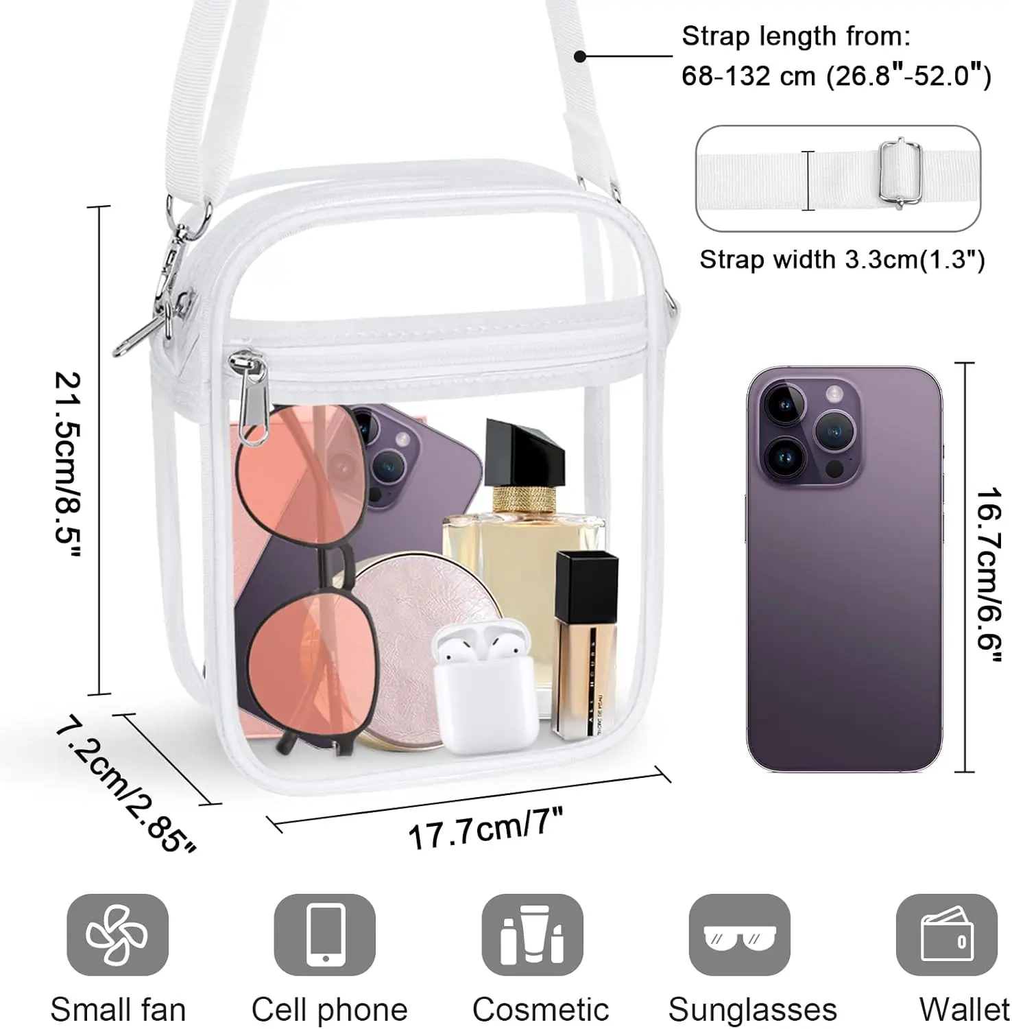 KETIEE Clear Crossbody Bag, Stadium Approved Clear Purse Bag for Concerts Sports Events Festivals (size:M)