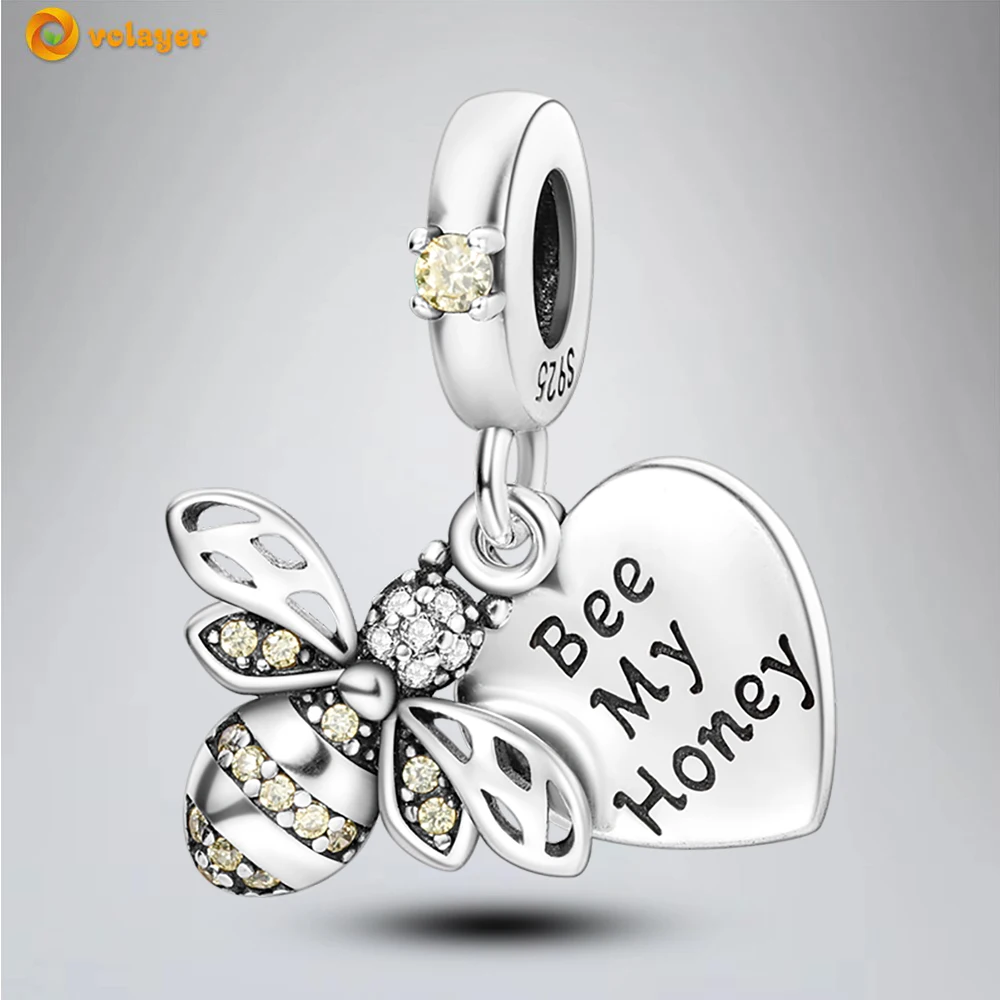 

Volayer 925 Sterling Silver Beads Sparkling Bee Dangle Charm fit Original Pandora Bracelets for Women DIY Jewelry Free shipping