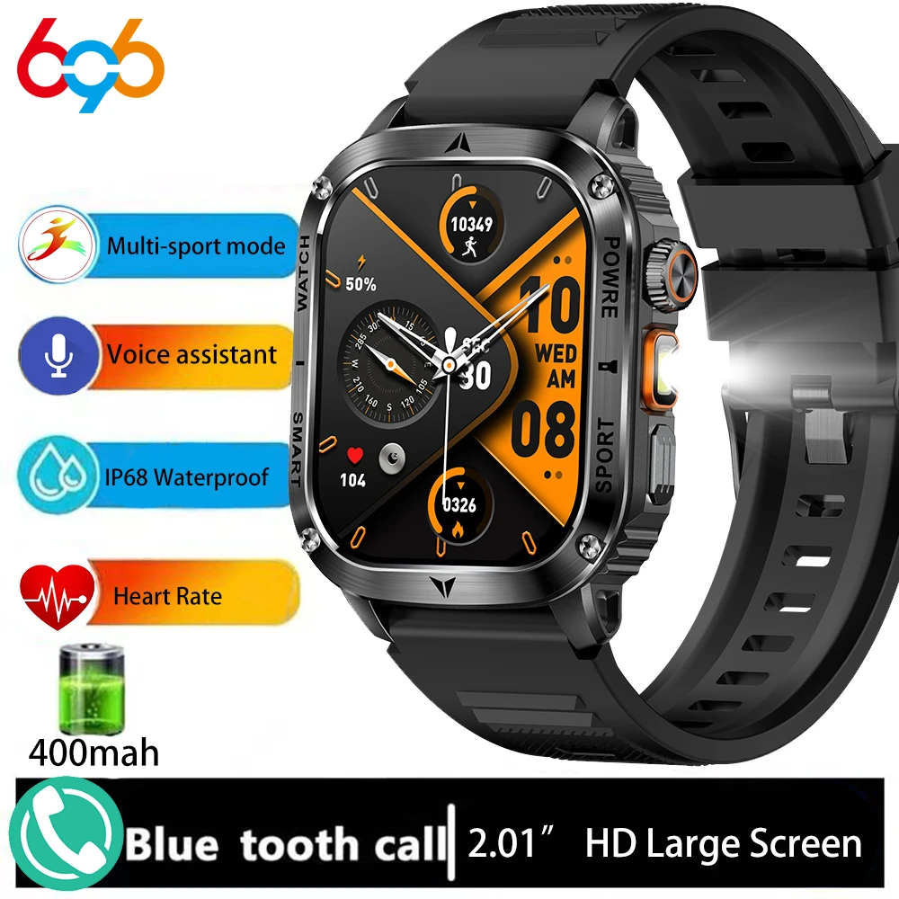 

2.01" Outdoors Flashlight 100+ Sport Modes Blue Tooth Call Smart Watch Health Bracelet Waterproof Fall prevention Smartwatch